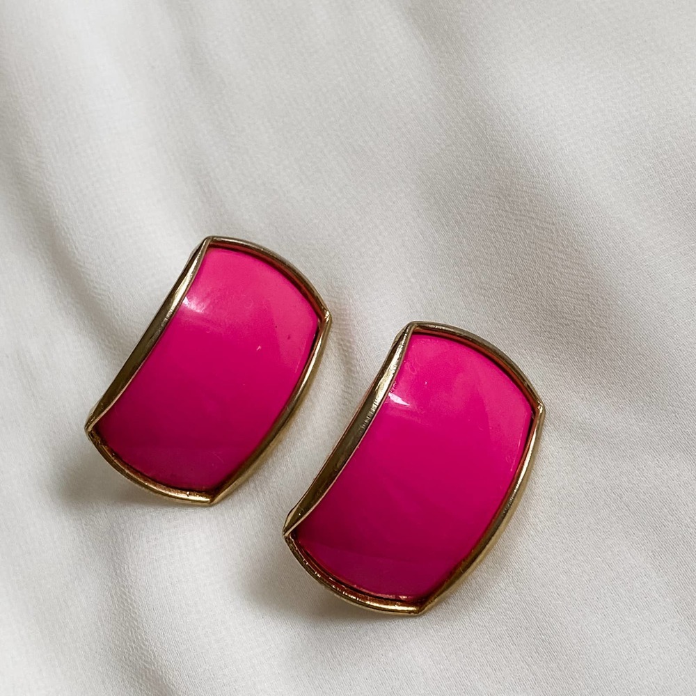 VTG Pink Gold Chunky Rectangle Earrings